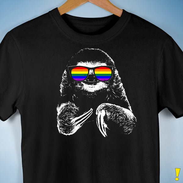 Pride Sloth LGBTQ Flag Sunglasses Premium Unisex T-Shirt - Black